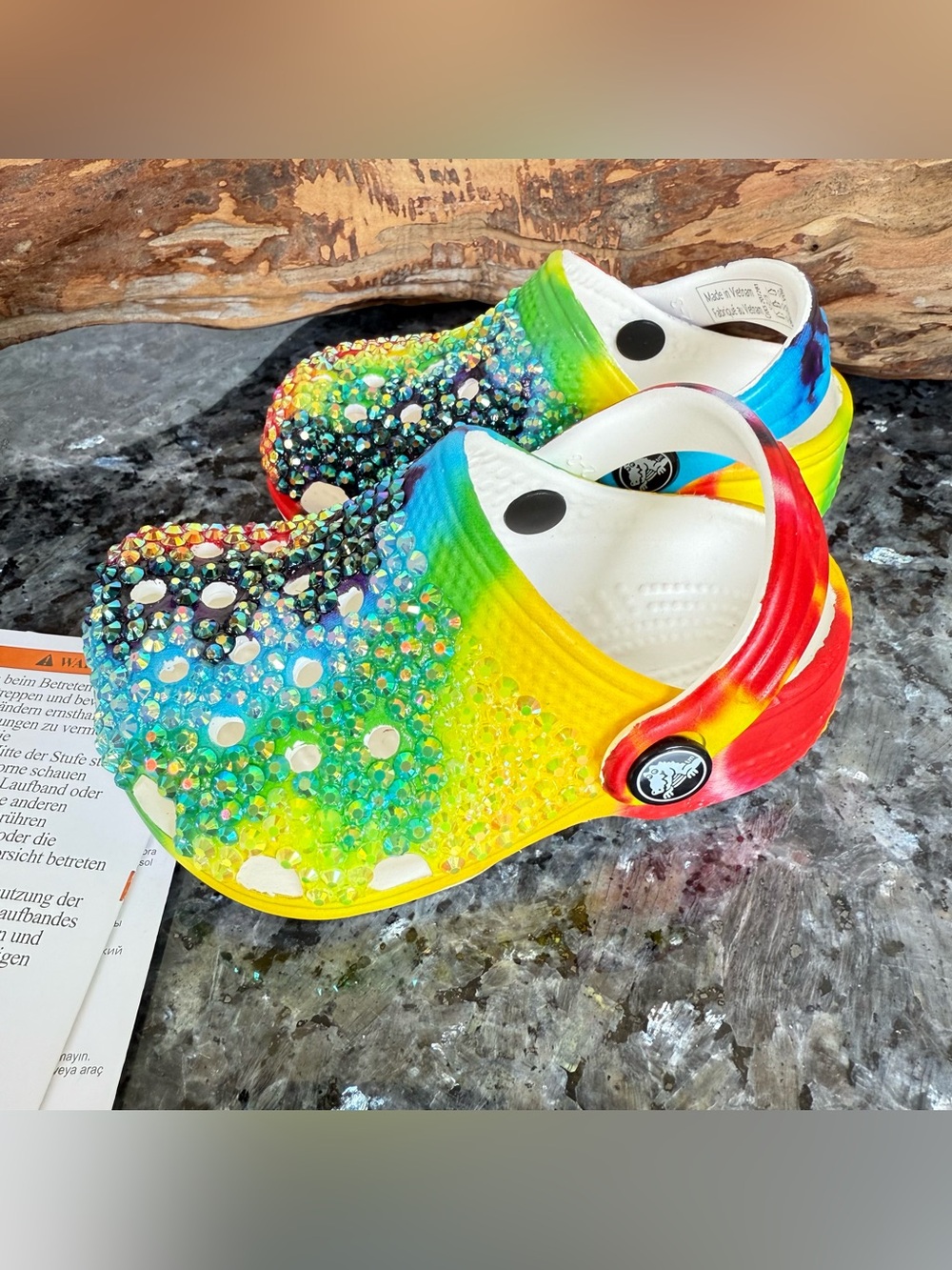 Rainbow Rhinestone Toddler Crocs, Hand placed Bling, size 2/3